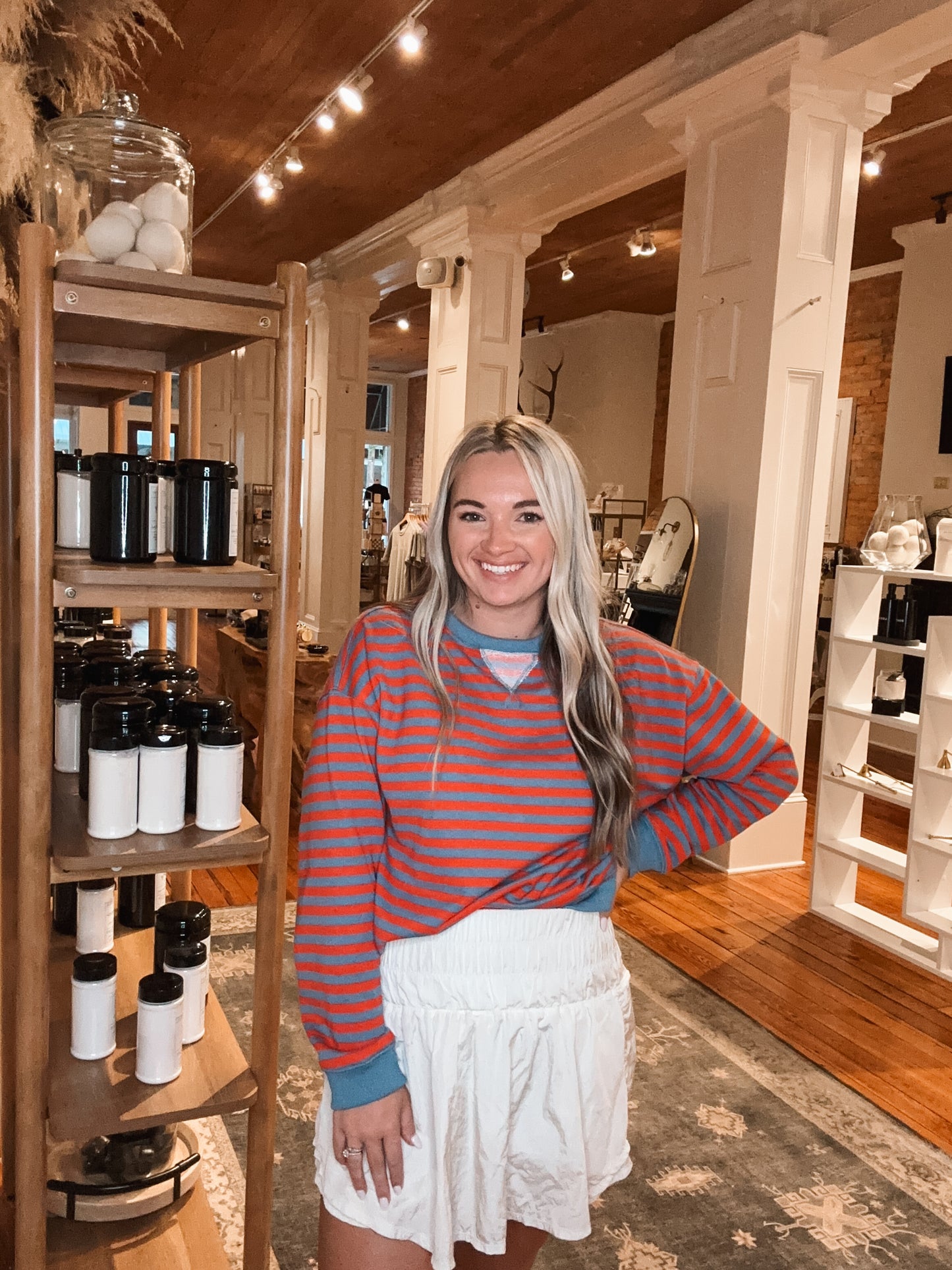 Red + Blue Striped Sweater