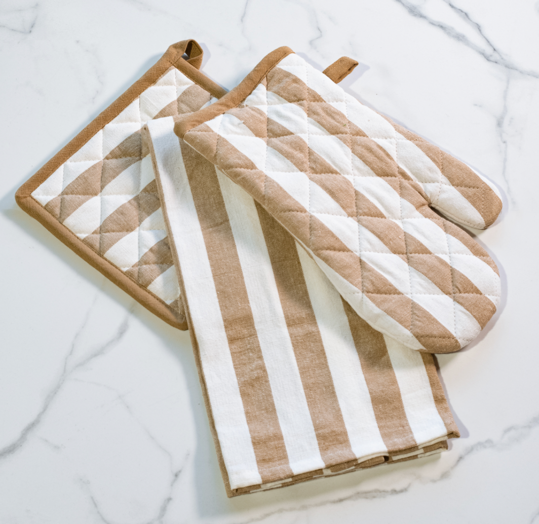 Beige Stripe Kitchen Trio