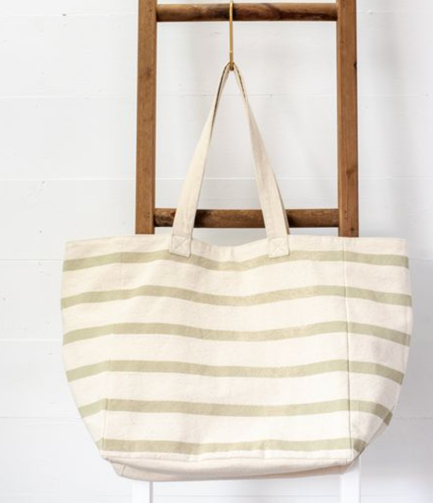 Light Green Striped Canvas Bag
