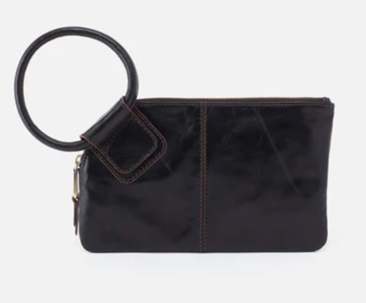 Sable Wristlet in Polished Leather: Black