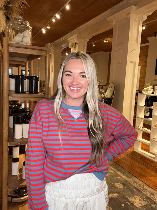 Red + Blue Striped Sweater
