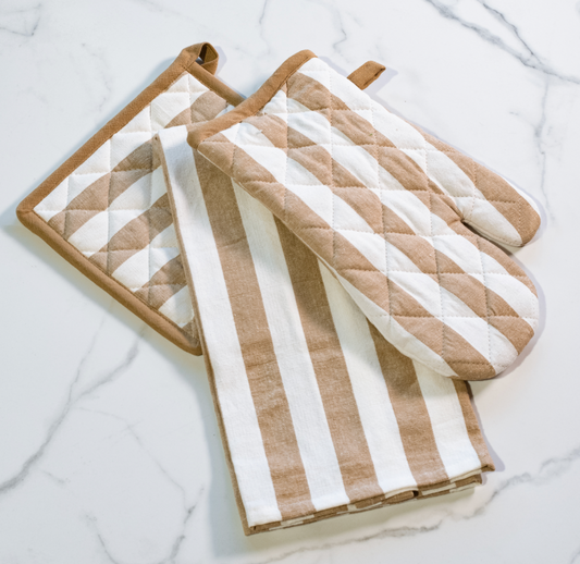 Beige Stripe Kitchen Trio