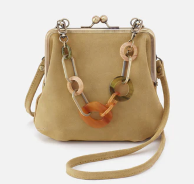 Alba Crossbody with Charm in Suede Leather: Twilight Fawn